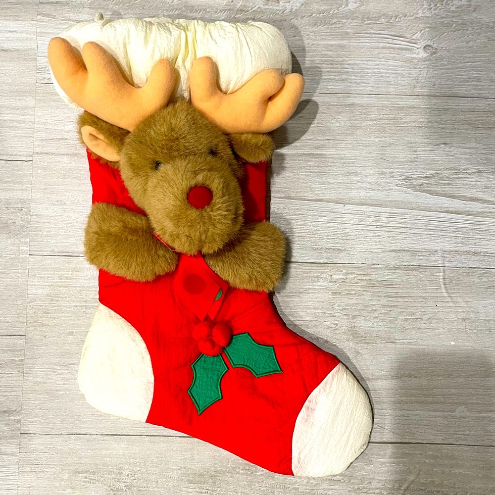 Vintage Reindeer Plush Christmas Stocking 3D Nylon Parachute